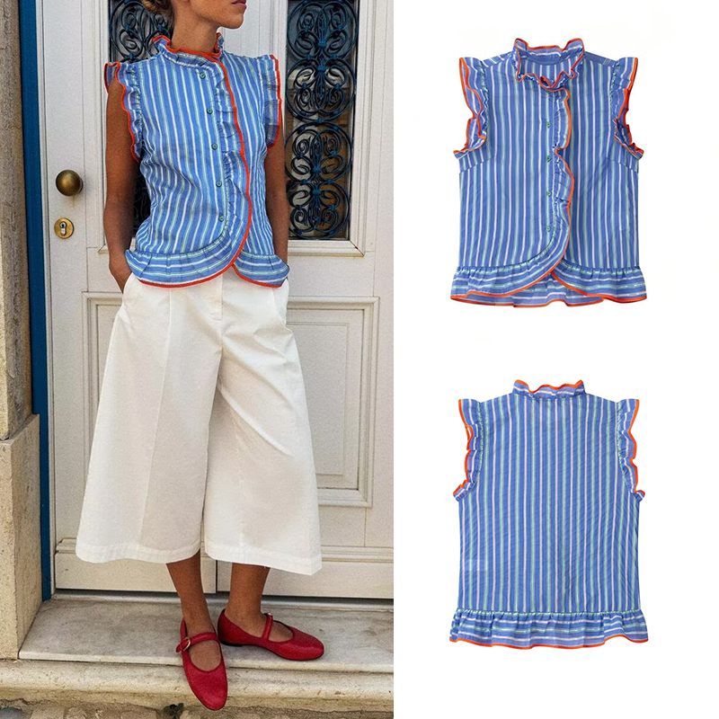 Shirt Camp Collar - Camisa sin mangas para mujer con