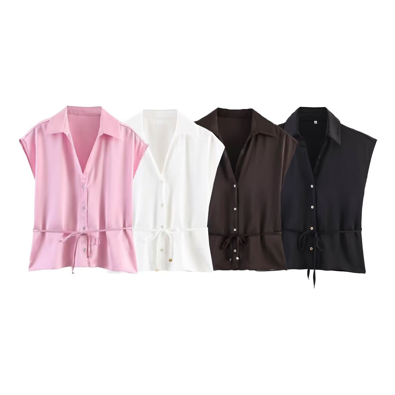 Shirt Camp Collar - Willshela, blusa con cinturón a la