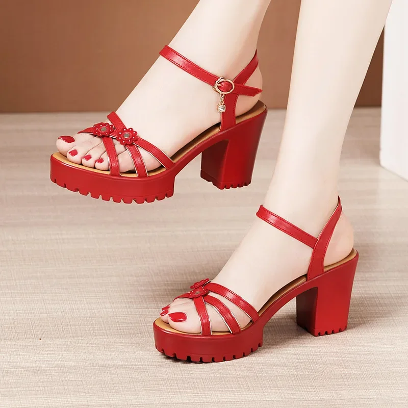Casual Sandal Leather - Sandalias de Plataforma con Tacón Alto