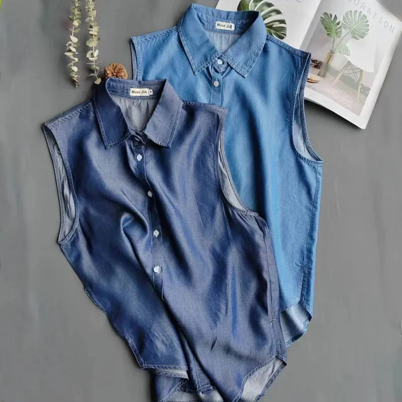 Camisa de Mezclilla Azul sin M - Shirt Camp Collar reseña y precio