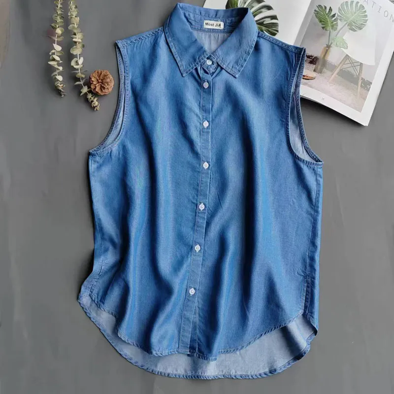 Camisa de Mezclilla Azul sin M - Shirt Camp Collar reseña y precio
